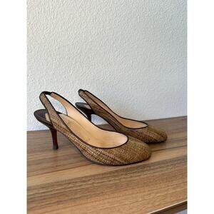 Christian Louboutin Woven Slingback Heels – Size 38 – Brown/Beige